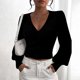thumbnail image 3 of Women's Casual V Neck Wrap Sweater Pullover Long Sleeve Slim Fit Knit Crop Top Sweater brown XL, 3 of 4