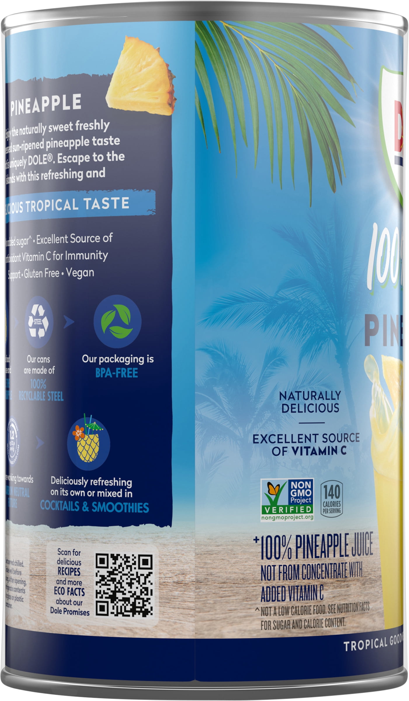 (2 pack) (3 Cans) Dole All Natural 100% Pineapple Juice, 46 fl oz Can