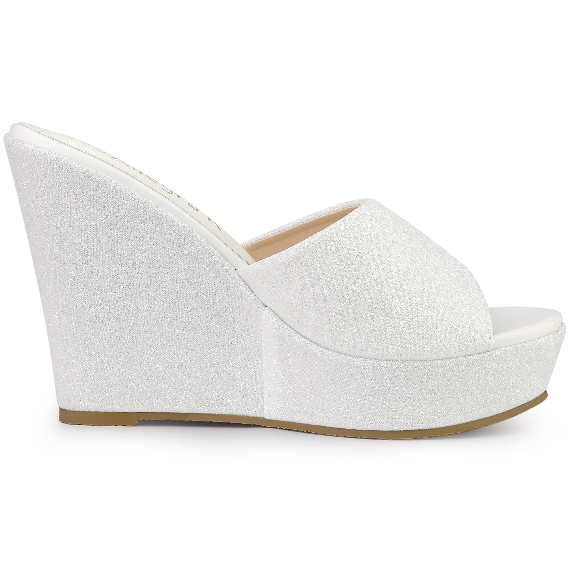 DARING DIVA Women's Glitter Platform Slip-on Wedge Heels Sandals White 9.5