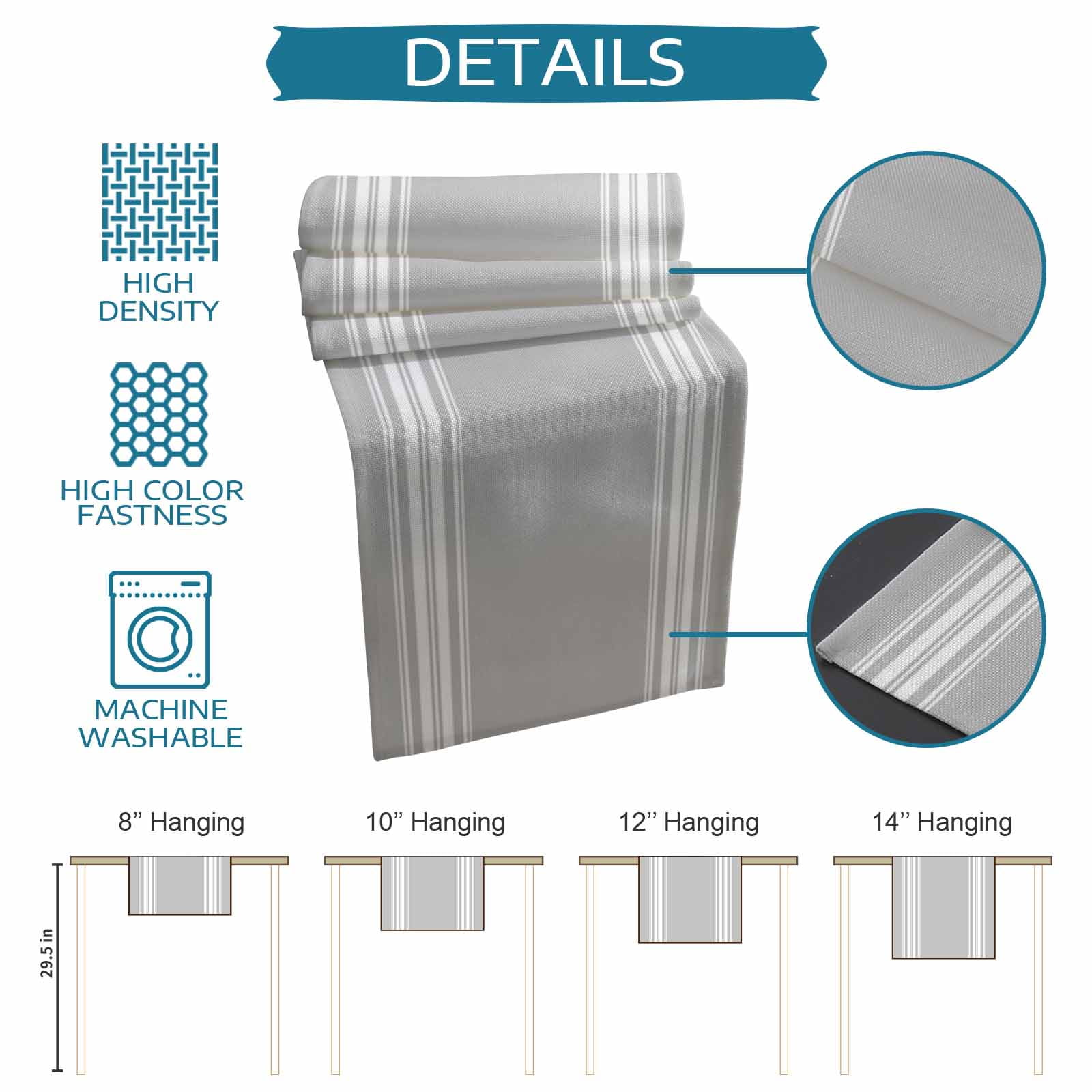 Grey Striped Table Runner, Luxurious White Stripes Modern Abstract Art Washable Cotton Linen Table Runners 90 Inches Long, Dresser Scarf Runner for Dining/Coffee/Kitchen/Hallway Tables 13''x90''