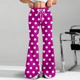 thumbnail image 2 of Women's Fashion Loose Drawstring Waist Polka Dot Print Casual Sports Flared Pants, Fuchsia, XL, 2 of 4