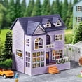 thumbnail image 3 of Kit de casa de muñecas en miniatura y amueblada, modelo de casa de muñecas de madera en 3D, morado, 3 of 4
