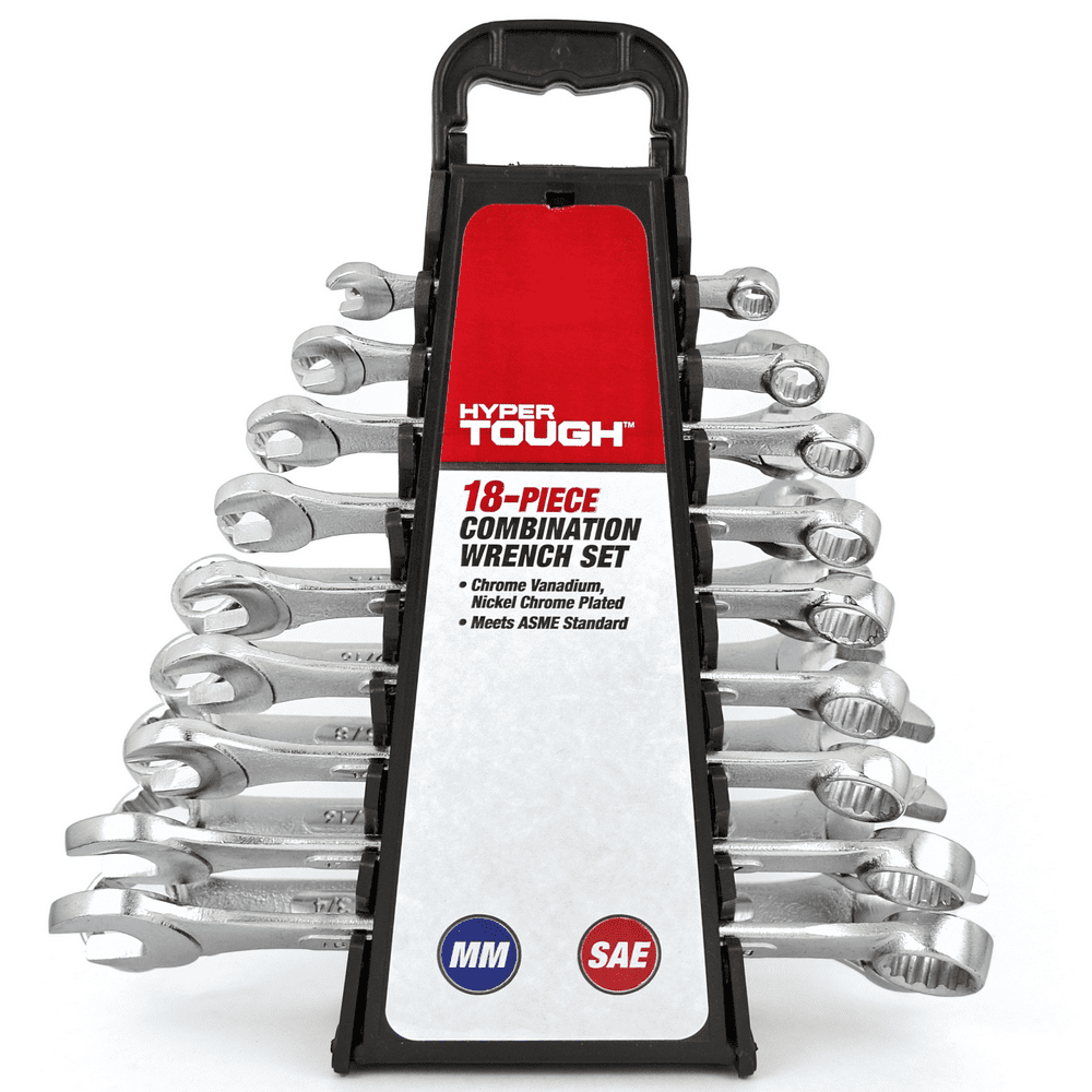 Hyper Tough 18Piece Combination Wrench Set, Metric & SAE