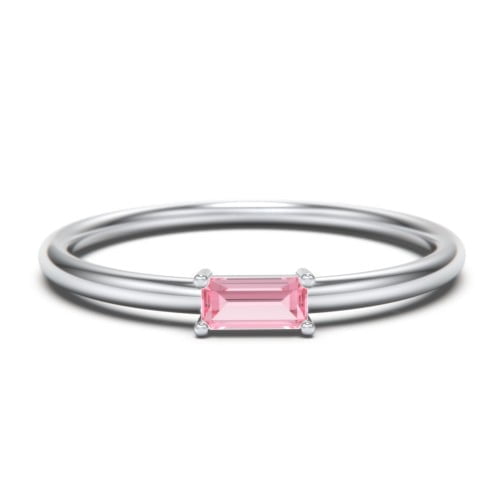 East-West Stackable Baguette Birthstone Ring - Pink Tourmaline (October)