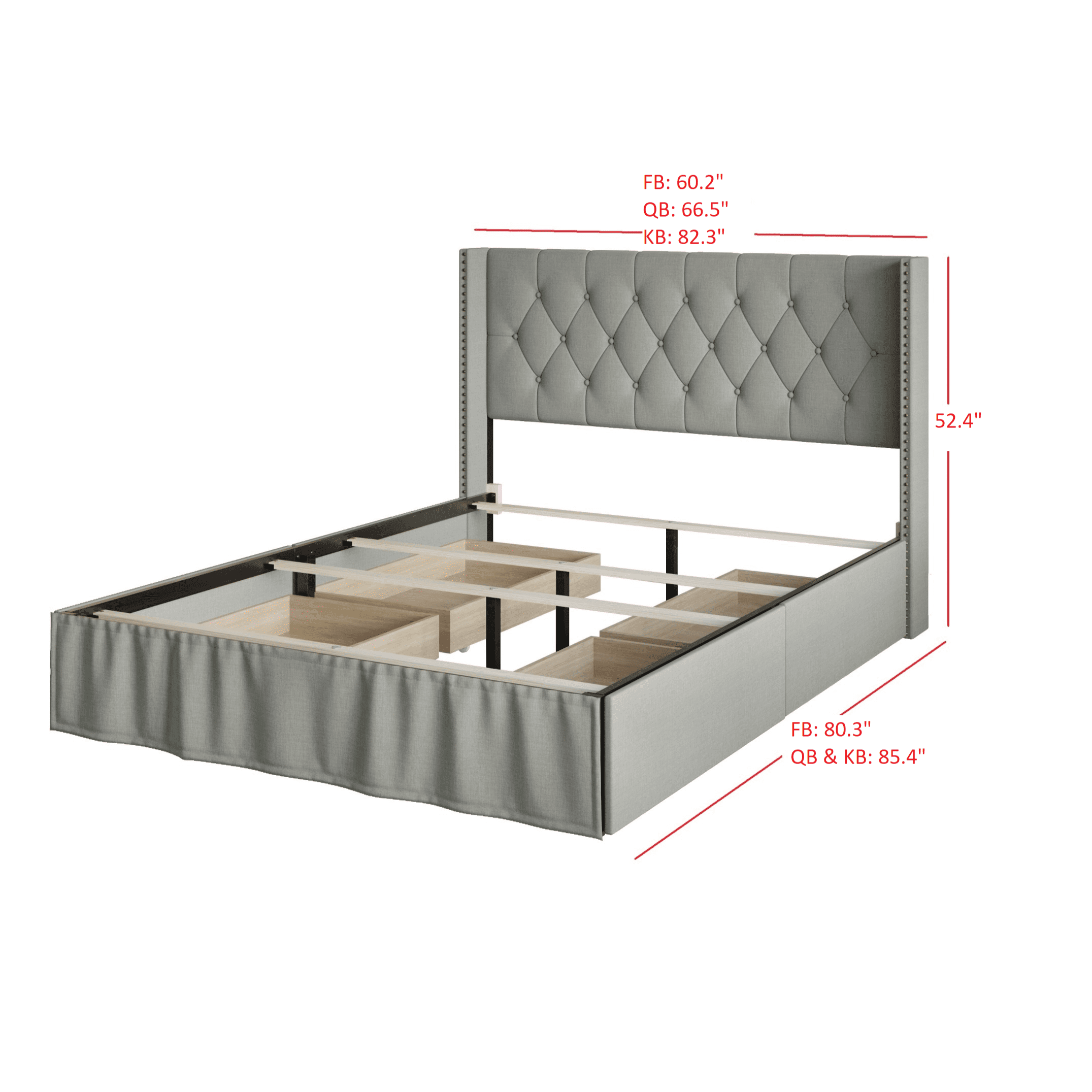 Home Design Andrea Full Upholstered Storage Panel Bed Frame, Button Tufted Linen Wingback Headboard, Gray – Modern Adult Bedroom Furniture