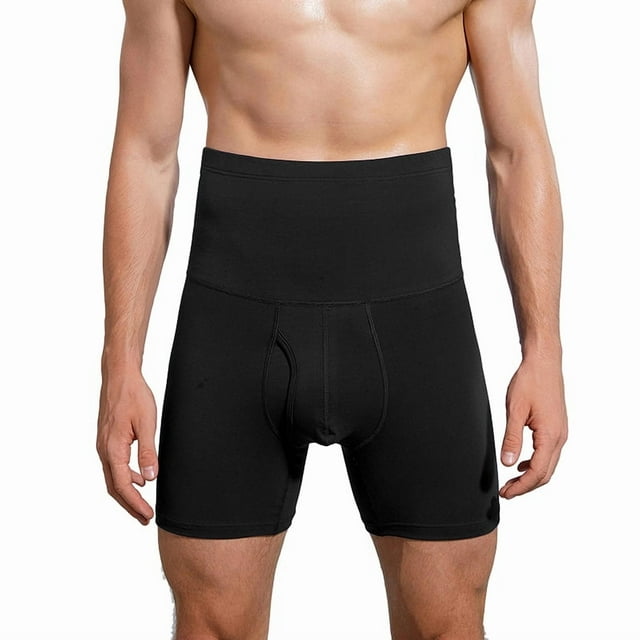High-Waisted Compression Boxer Briefs for Men - Tummy Control, Open Fly, Breathable Cotton Fabric, Comfortable Fit, Shapewear Un black 6XL