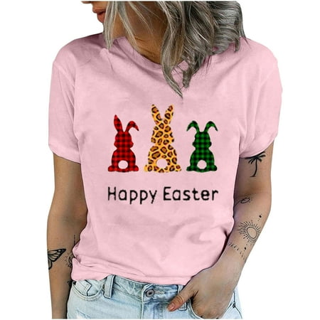 

Bospose Easter Women Blouses Girls O-Neck Shirt Short Sleeve Shirt Girl Pink Bustier Top Women T-Shirts Rabbit Print Tees T-Shirt Blouse Tops Women S T-Shirt Top Xl