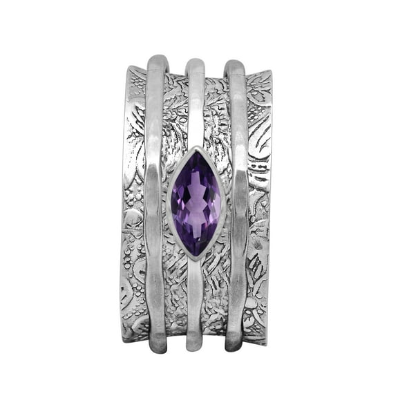 6X3MM Marquise Purple Amethyst 925 Silver Meditation Men Women Spinner Ring