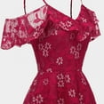 thumbnail image 4 of Jophufed Women's Floral Lace Cold Shouder Dress Swing Prom Party Cocktail Dresses Ruffle Sleeve Casual Fall Midi Dress Pleated Dress, 4 of 5