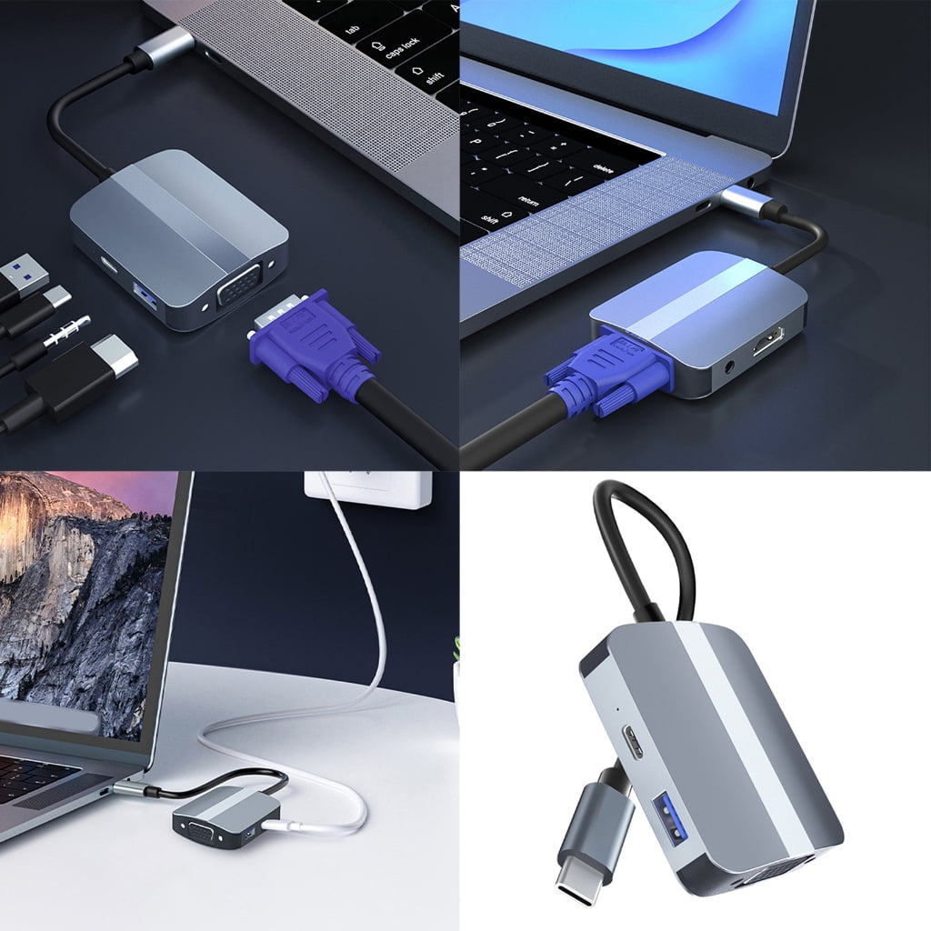 PatungKu 5 in 1 USB C Docking Station Multiport Adapter Multiple Port 3.5mm VGA HDTV