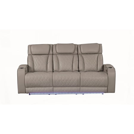 Gray Fortuner Recliner Sofa Featuring Wood, Massage Function & Faux Leather, Plus LED Lighting