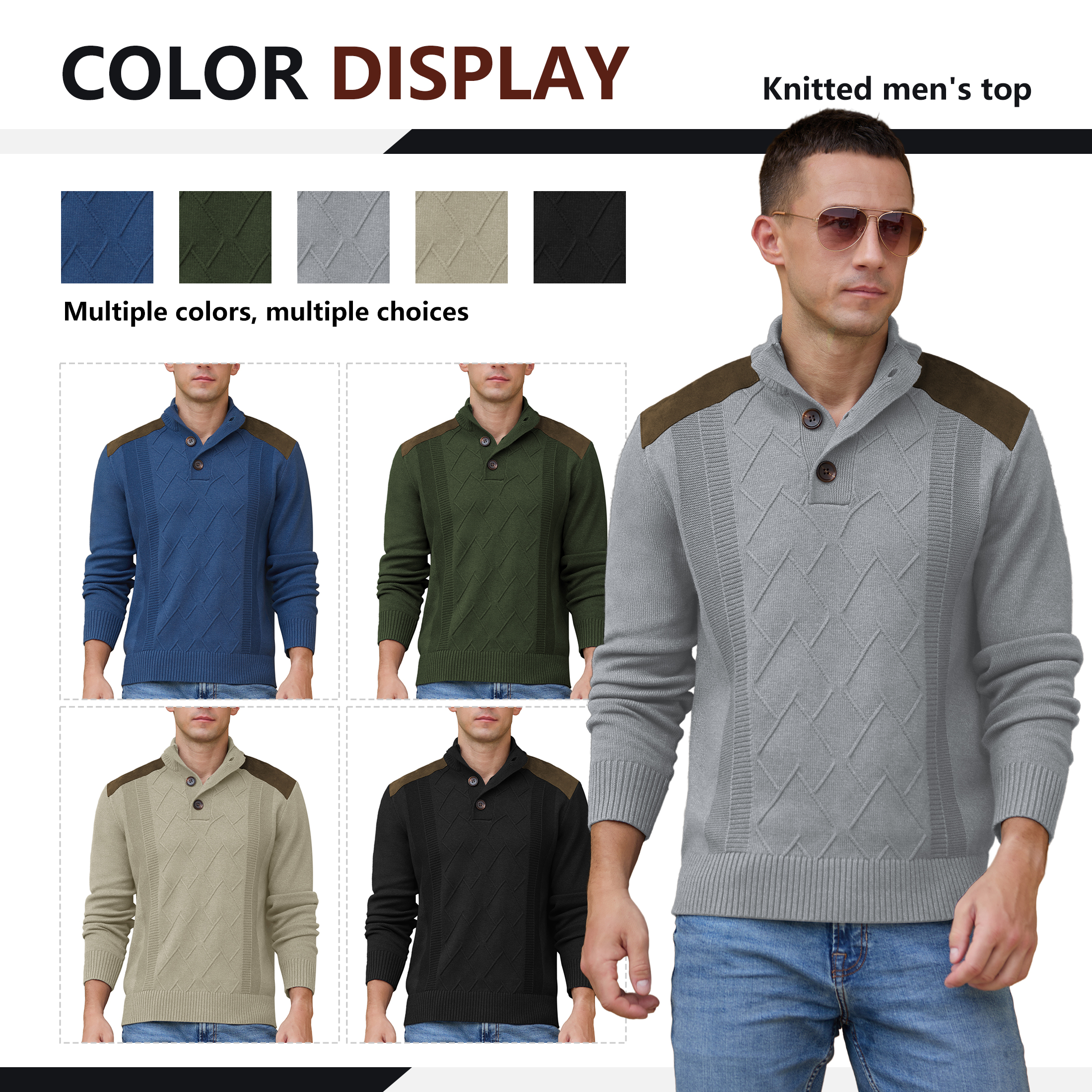 Iceglad Men's Cable Knit Pullover Sweater Stand Collar photo 8