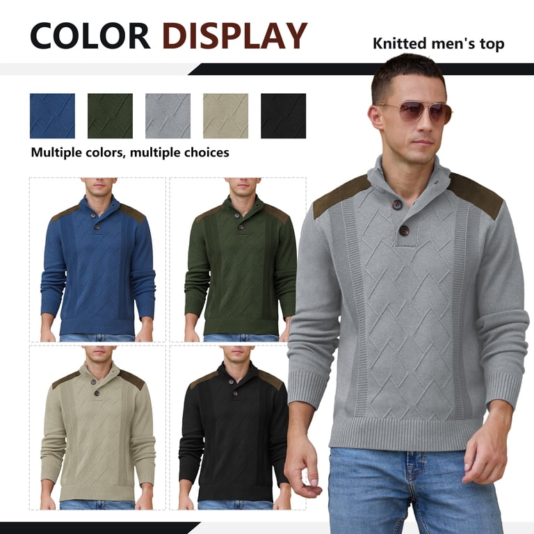 Iceglad Men's Knit Pullover Sweater Stand Collar Button photo 8
