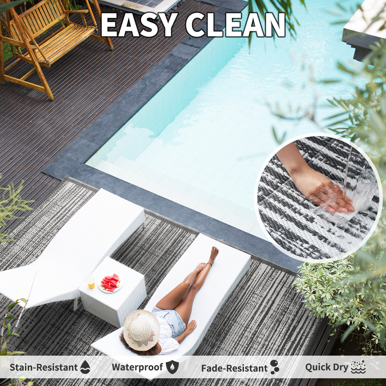 Vunate 5'x8' Waterproof Reversible Outdoor Rug, Gray photo 4