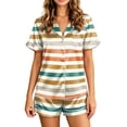 thumbnail image 2 of Satin Pajamas for Women Striped 2 Piece Collared Button Down Silk Tops and Loose Soft Comfy Shorts, 2XL, 2 of 6