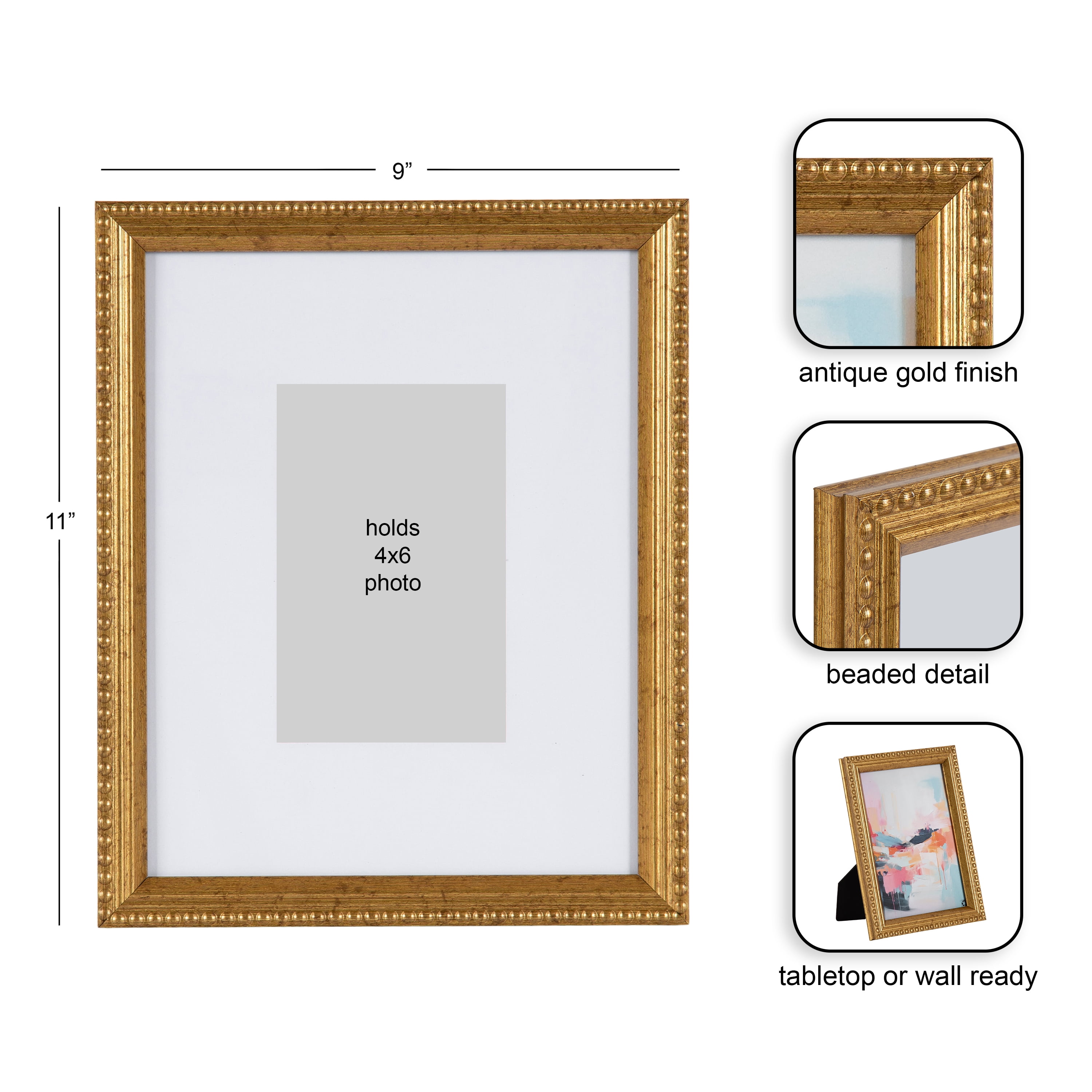 7 pack) DesignOvation 8x10 Matted for 4x6 Beaded Gold Decorative