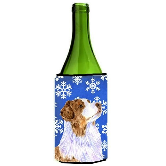 Australian Shepherd Winter Snowflakes Holiday Wine bottle sleeve Hugger - 24 oz.