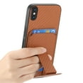 thumbnail image 3 of Magnetic Carbon Fiber Case for iPhone XS / iPhone X with Holder Kickstand, Fiber Texture Wallet Phone Case with Card Holder Durable Military Grade Protection Cover for iPhone XS / iPhone X, Brown, 3 of 10