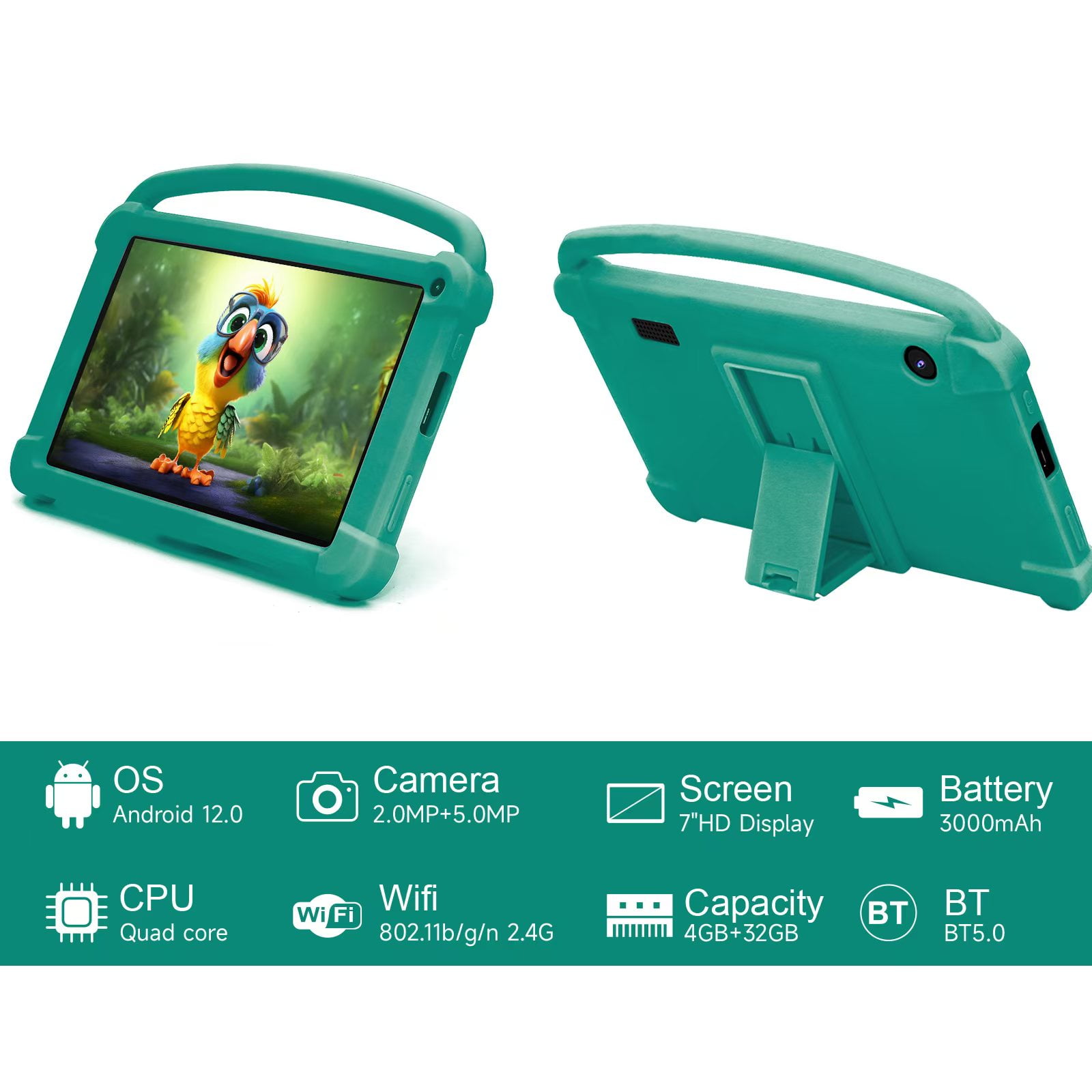 ZZB Kids Tablet 7 inch Tablet for Kids Android Toddler Tablet 4GB+32GB ROM WiFi Tablet Pre Installed & Parent Control Learning Education Android 12 Kids Tablet Dual Camera IPS Touch Screen.