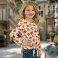 thumbnail image 3 of Xixirimido Fall Maple Leaf Print Girls Casual Tunic Tops Tie-hem Long Sleeve Loose Soft Blouse T-Shirt Cute Graphic Girls Shirts, Size 7-8, 3 of 7