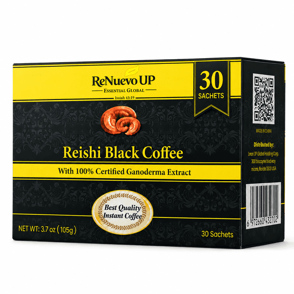ReNuevo UP Reishi Black Instant Coffee, Ganoderma Extract, 30 Sachets