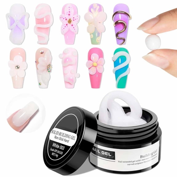 RAGUPEL Solid Sculpture Builder Gel,3D Nail Gel Milky White Non-Stick Hand Nail Extension Gel for Carving Patterns Decoration Nail Art Emboss Hard Gel for Nails Diy
