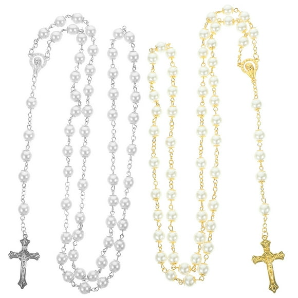 KAKOWELY 2 collares con colgante de cruz, cadena de perlas, collares con cruz, cadenas con cruz, collares con cruz