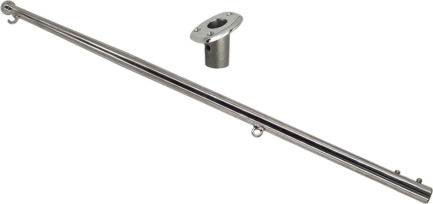 Marine City 24" Stainless Steel Flag Stanchion Pole & Flag Pole Base