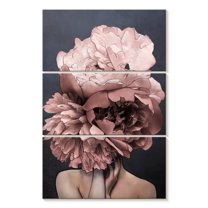 Elephant Stock Lady Peony Viii Wall Art - Vertical Multi Panel Canvas - Living Room Wall Decor - Floral And Botanical Multi Panel - Gray And Beige Decor - 48" x 74"