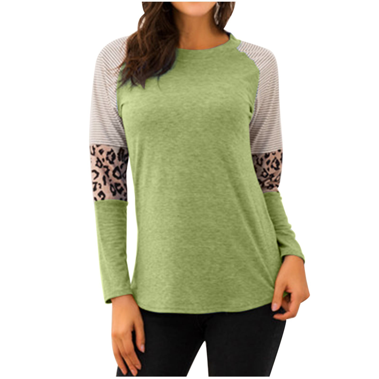 Lirclo Womens Color Block Pullover Leopard Print Sweatshirt Raglan Long  Sleeve Loose Tunic Shirts Tops Green 4XL - Walmart.com