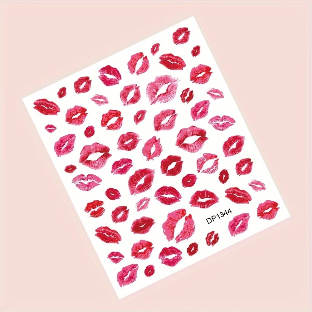 2pcs Sexy Red Lips Nail Art Stickers - Pink Lip Design Self-Adhesive Nail Decals for Creative Nail Decoration