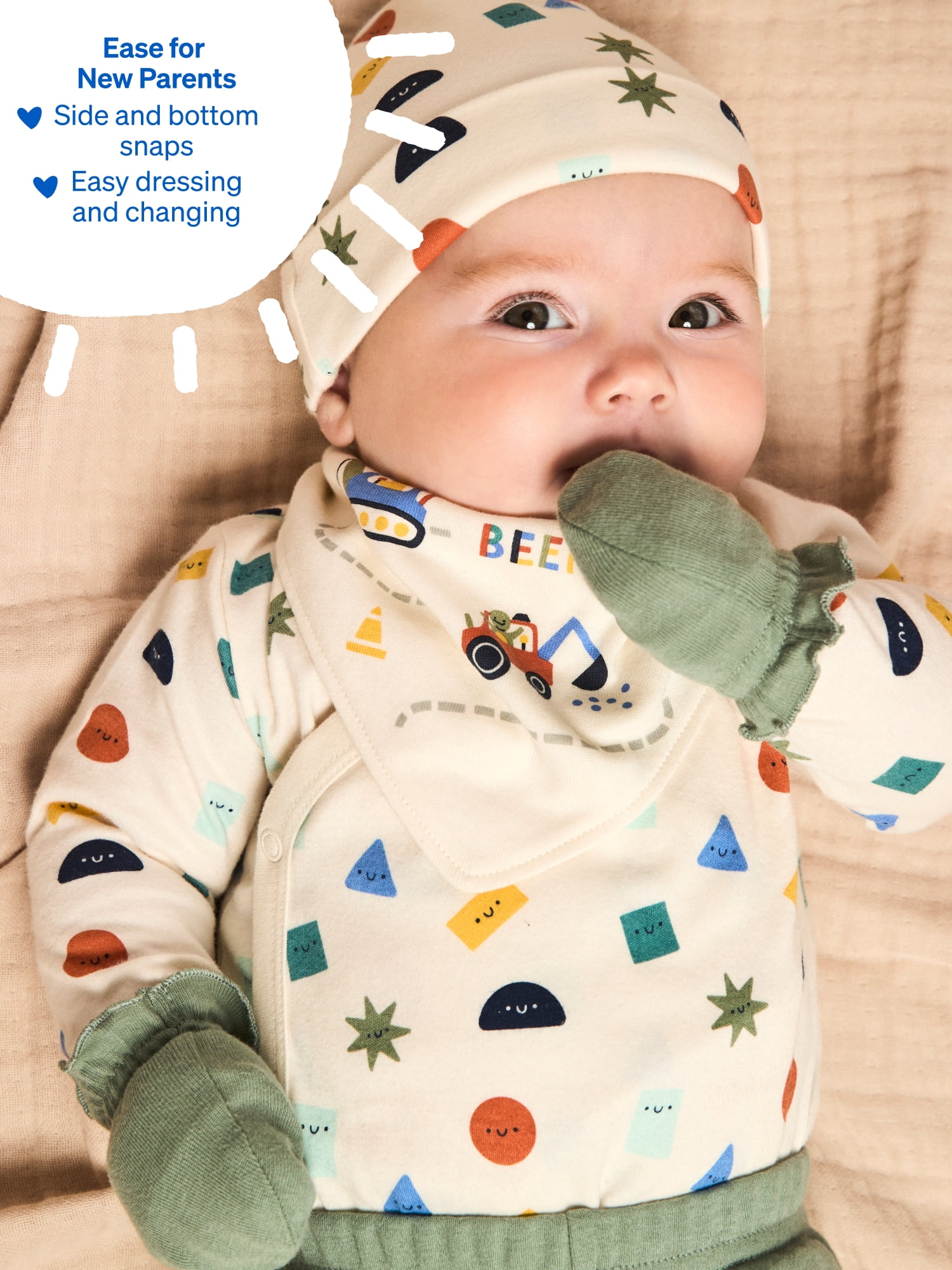 Garanimals Newborn & Baby 100% Cotton Newborn Essentials Set, Sizes Newborn–9M, 5-Piece