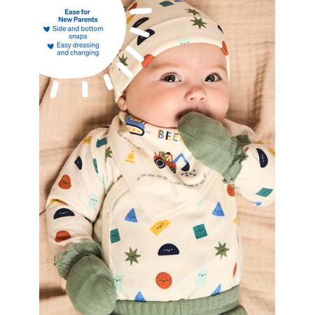 Garanimals Newborn & Baby 100% Cotton Newborn Essentials Set, Sizes Newborn–9M, 5-Piece