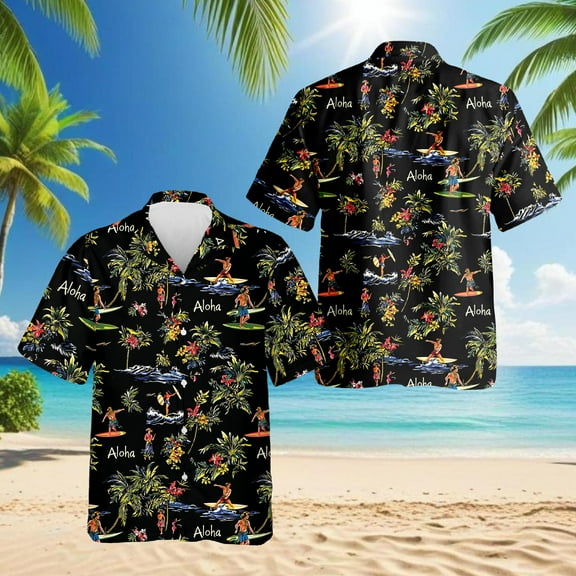 Aloha Hawaii Life Hawaiian Shirt for Men, Button Down Summer Beach Short Sleeve, Tropical Style, Sizes S-5XL