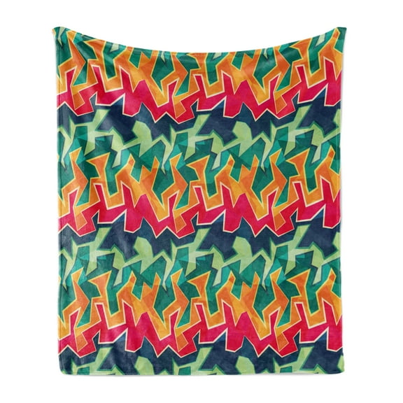Grunge Soft Flannel Fleece Throw Blanket, Colorful Graffiti Inspired Pattern Cool Crazy Funky Display Urban City Street Art, Cozy Plush for Indoor and Outdoor Use, 70" x 90", Multicolor, by Ambesonne