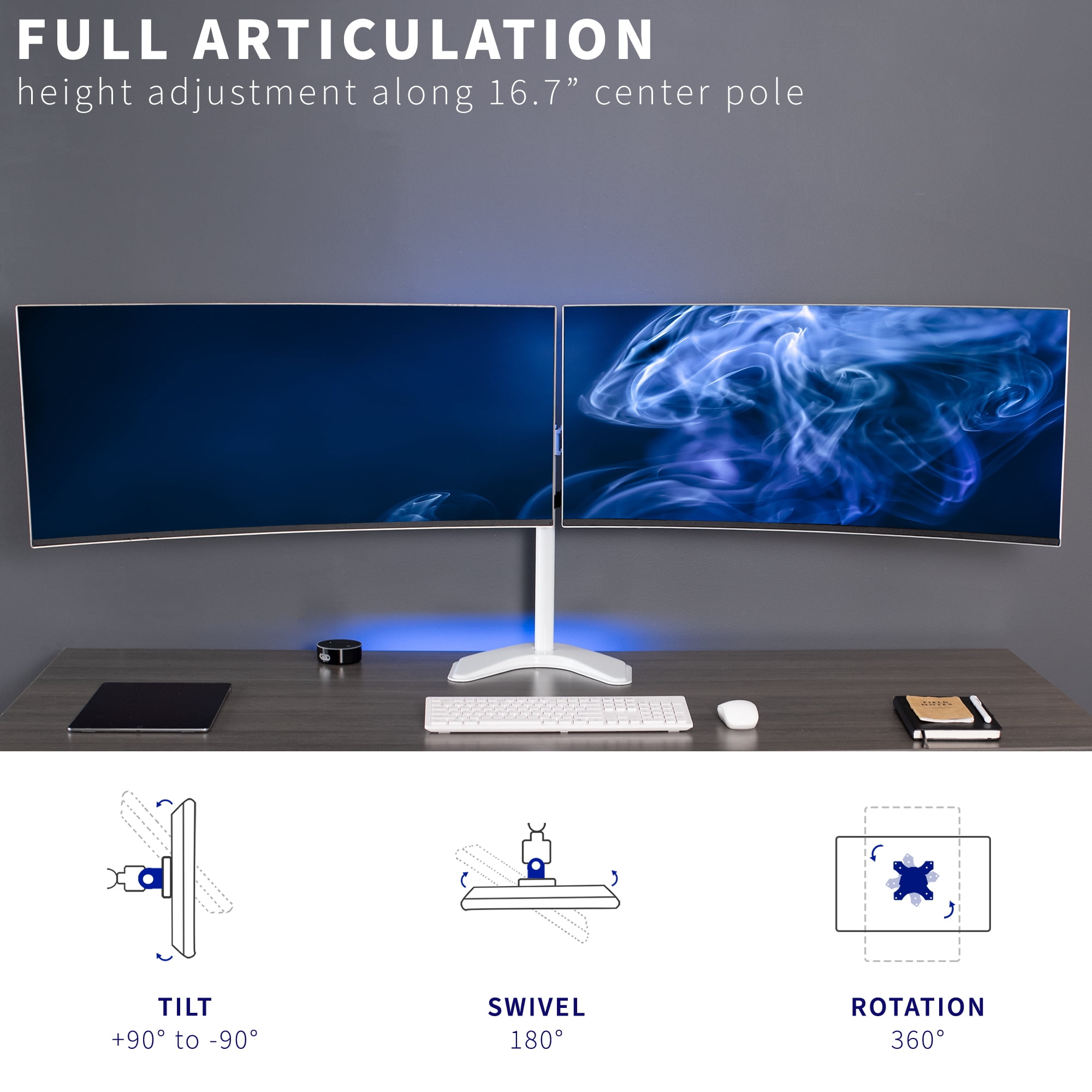 VIVO White Telescoping Dual Ultrawide 27" to 38" Monitor Freestanding Desk Stand