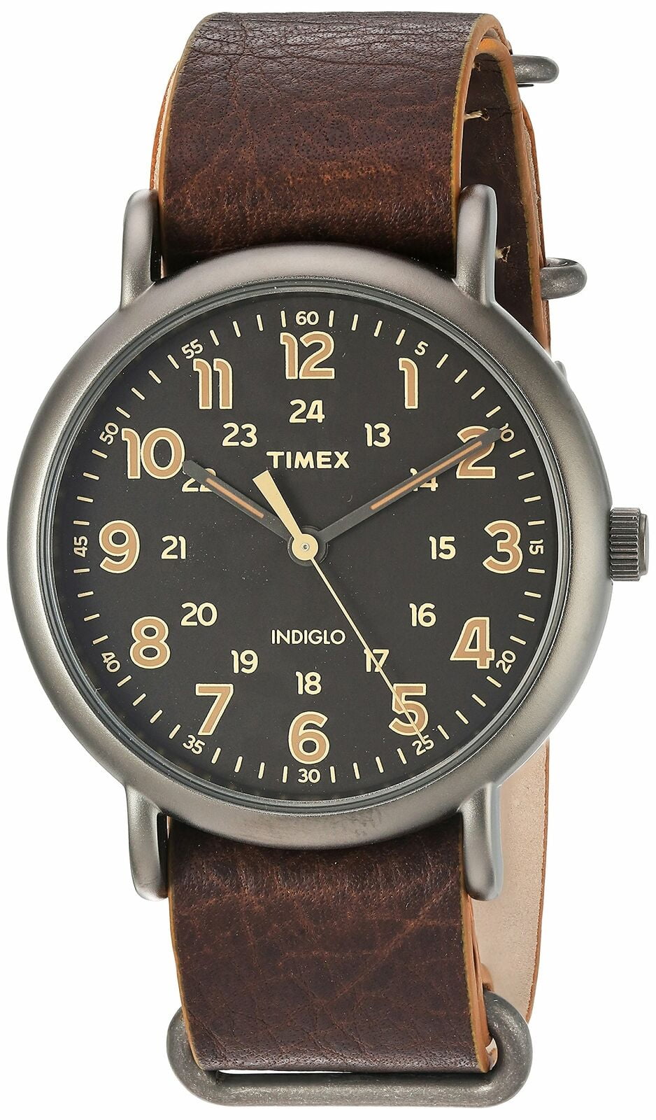 Timex TW2P85800 Men's Indiglo Weekender Vintage 40 Leather Band Analog Watch