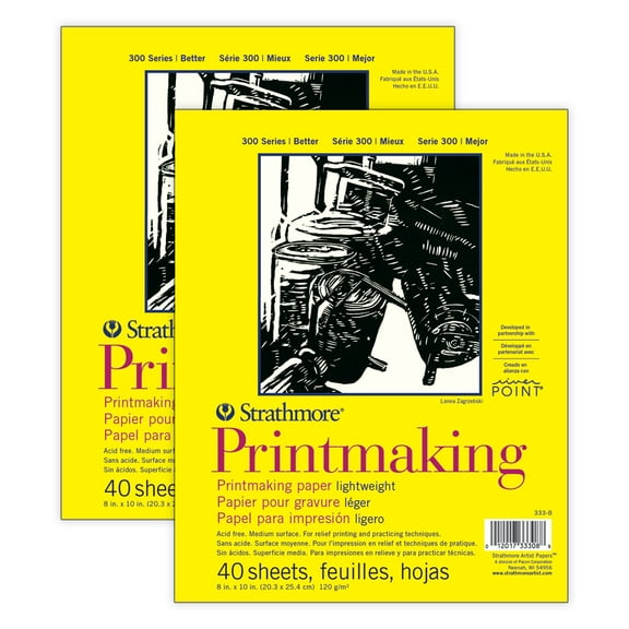 Strathmore 300 Series Printmaking Pad, Glue Binding, 40 Sheet, 8x10 inch, Pack of 2