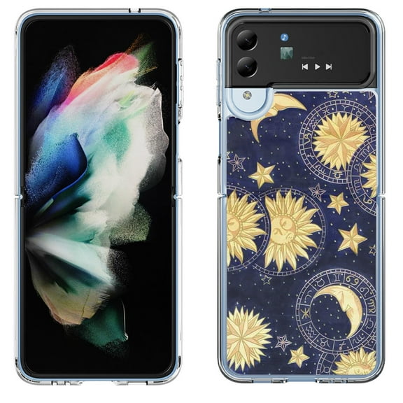 Shockproof Bumper Phone Case for Samsung Galaxy Z Flip 4 5G, by OneToughShield ® - Moon Sun Star