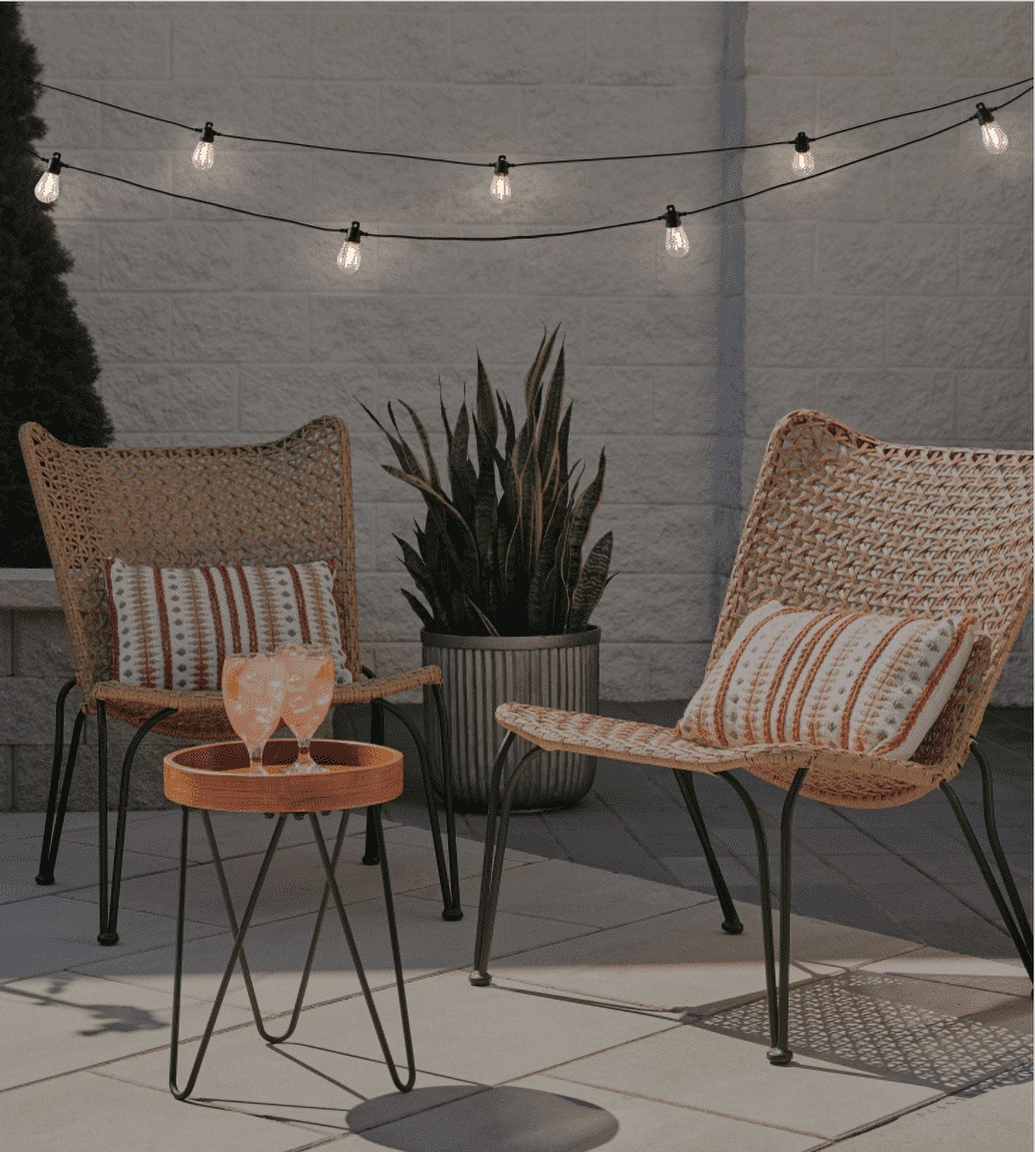 (2 pack) Better Homes Gardens Outdoor 12 in Solar 15 LED Warm White String Lights, Black/Clear