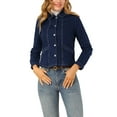 thumbnail image 5 of INSPIRE CHIC Women's Turn Down Collar Long Sleeve Button Down Short Denim Jacket XL Dark Blue, 5 of 6