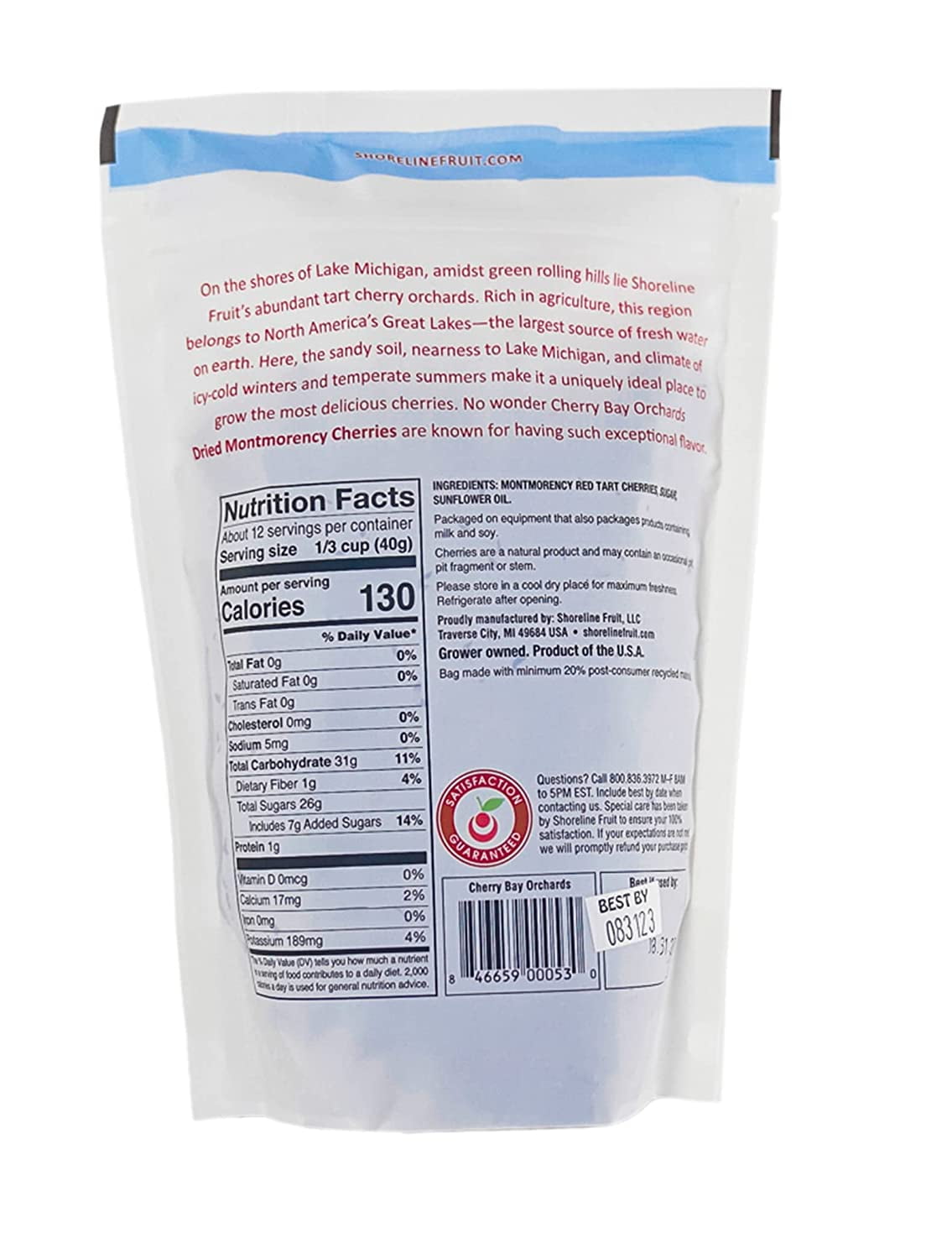 Cherry Bay Orchards - Dried Montmorency Tart Cherries - Pack of Two 16 oz Bags (32 oz Total) - 100% Domestic, Natural, Kosher Certified, Gluten-Free, and GMO Free - Packed in a Resealable Pouch