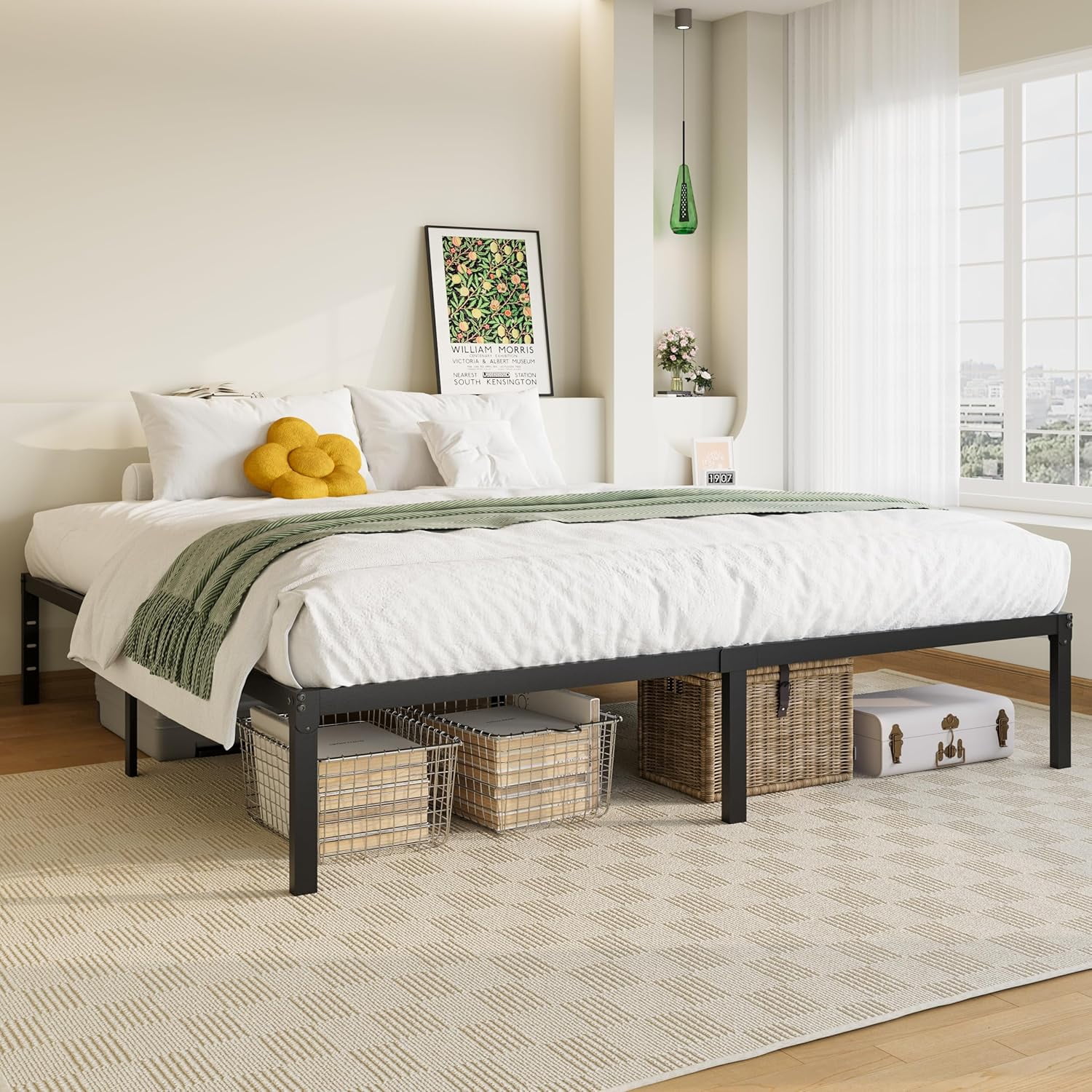 ZMSHOP King Size Bed Frame, 14 inch Metal Platform Beds with Storage Space, No Box Spring Needed and Easy Assembly, Black