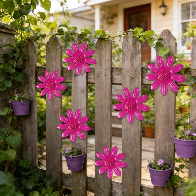 Colgante De Pared De Hierro Forjado Margarita de hierro forjado de color rojo rosa para colgar en la pared, ideal para decoración de jardín y patio (1 unidad) JASKFLY