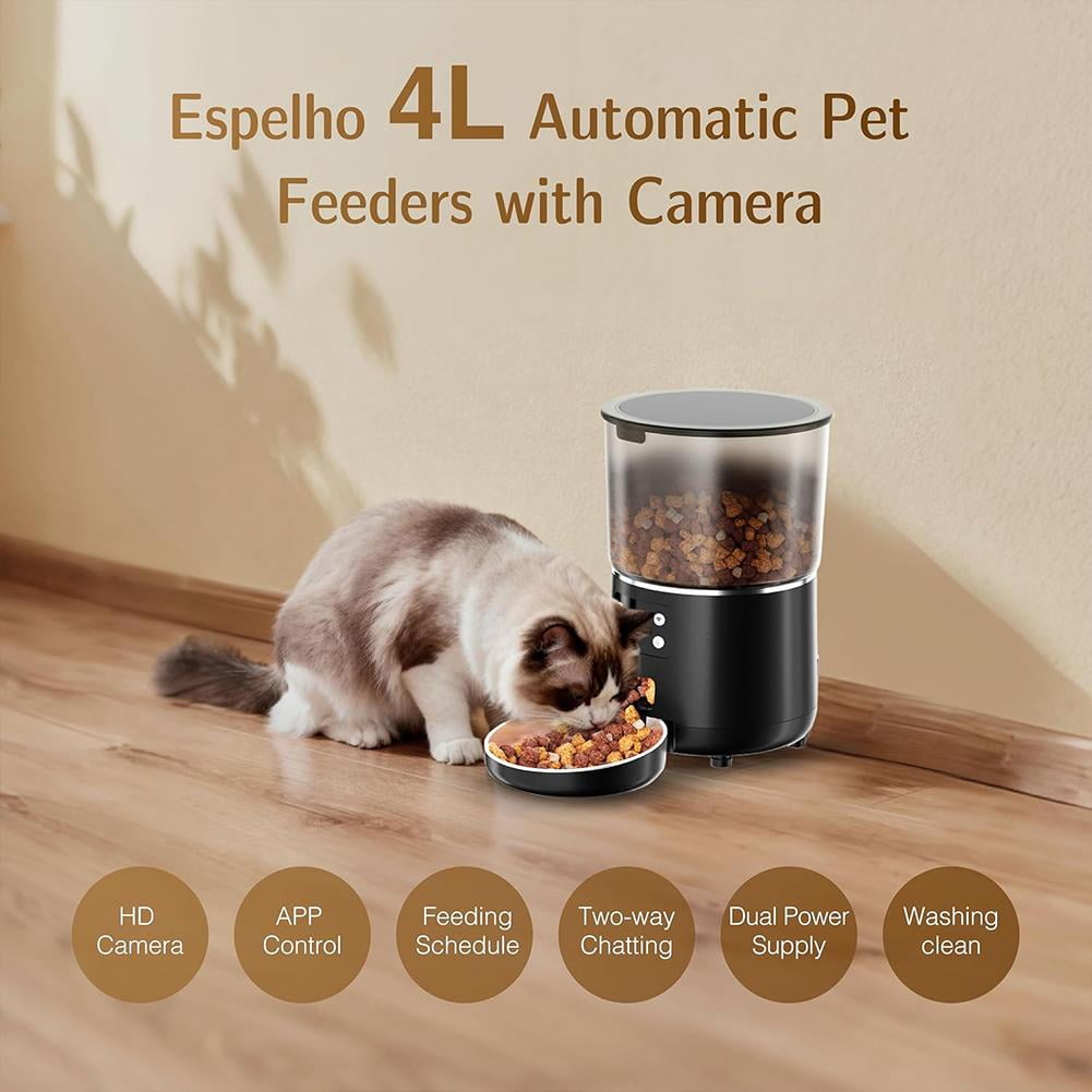 SUKVPSI Smart Automatic Pet Feeder with Camera, 4L Large Capacity Dog and Cat Food Dispenser for Kibble Size 3-8mm