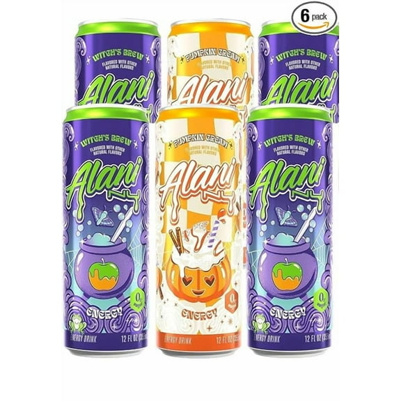 New Alani Energy Drink Variety Pack, Witch's Brew & Pumpkin Cream, Sugar Free, Low Calorie, 12 Fl Oz Cans,( 6 Pack ) Repackaged By PickNGo Market