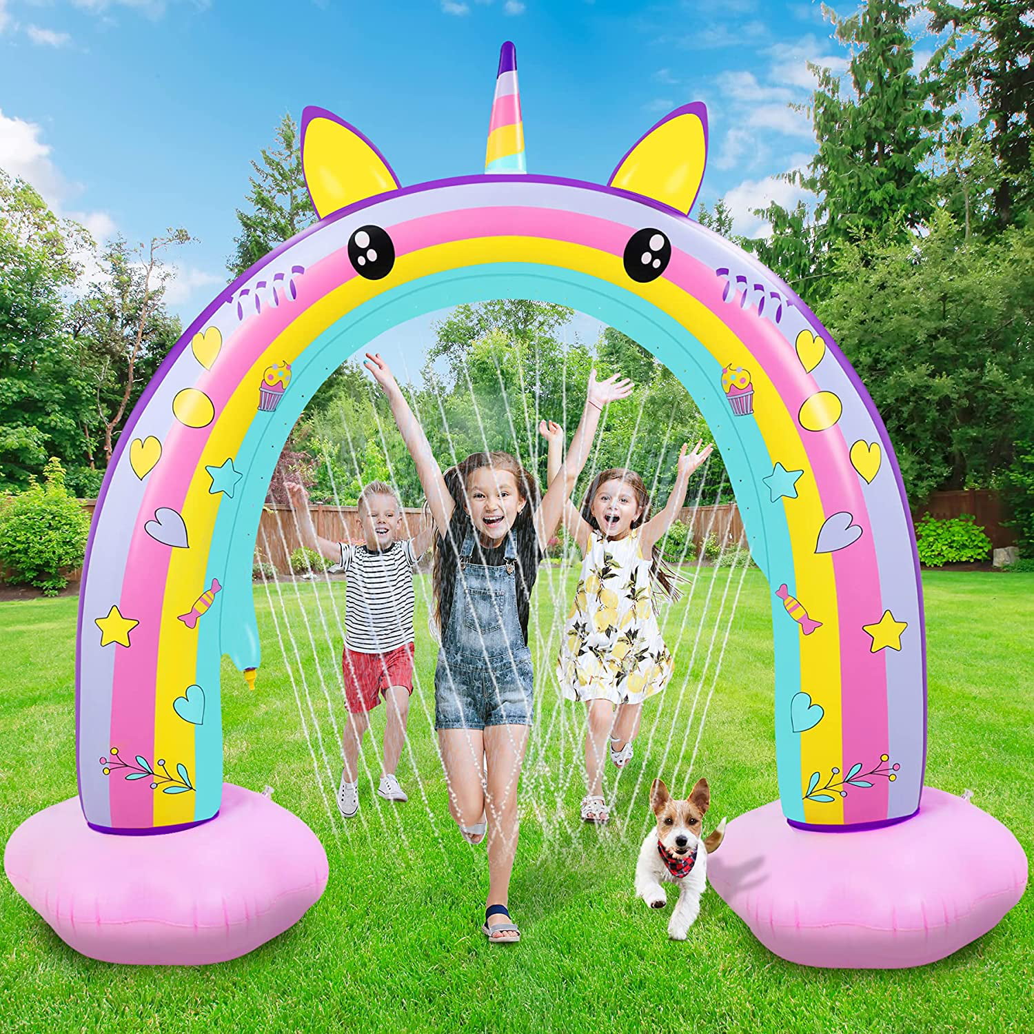 53'' Inflatable Unicorn Sprinkler for Kids and Adults Outdoor Water Toys, 