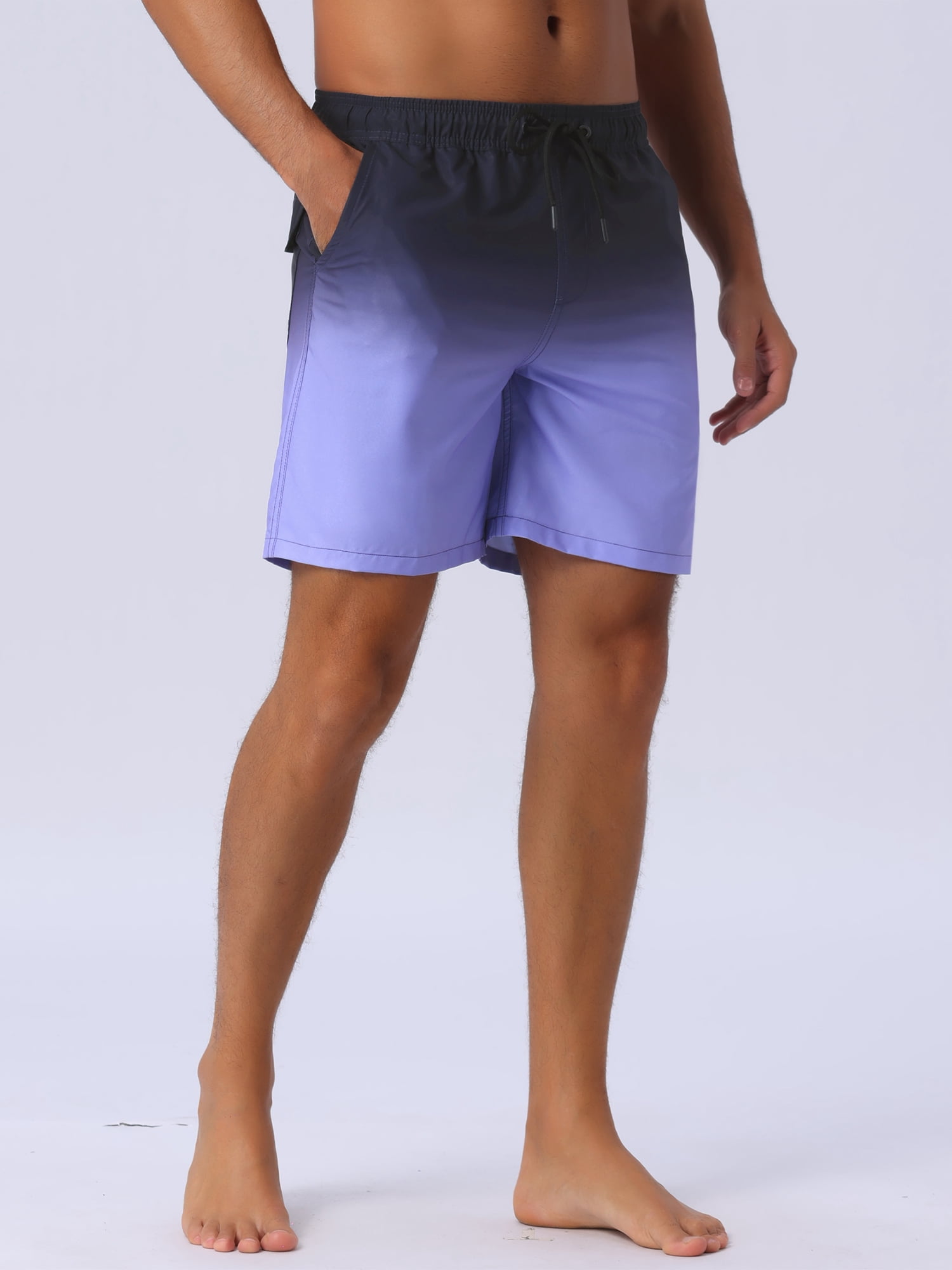 DARING DIVA Men's Gradient Color Drawstring Elastic Waist Lining Swimming Trunks 30 Purple