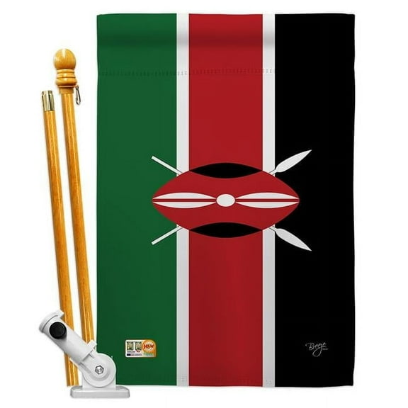 Breeze Decor BD-CY-HS-108242-IP-BO-D-US15-BD 28 x 40 in. Kenya Flags of the World Nationality Impressions Decorative Vertical Double Sided House Flag Set with Pole Bracket & Hardware