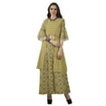 thumbnail image 3 of Moomaya Printed High Low Crop Top Kurti Palazzo Set Ethnic Indian Clothing Set For Womens, 3 of 9